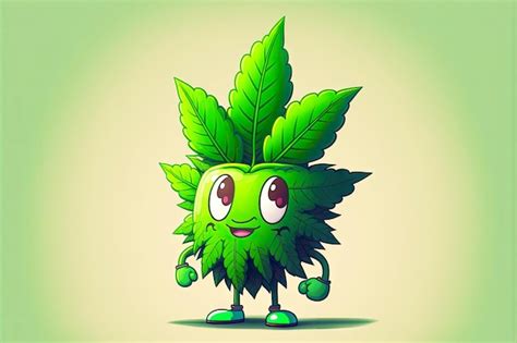 Personaje De Dibujos Animados De Hoja De Cannabis En Forma De Planta De