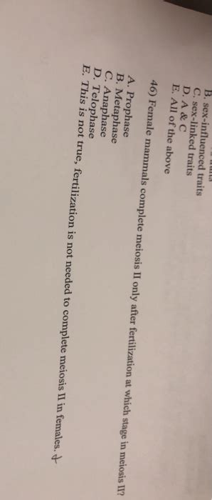 Solved B Sex Influenced Traits C Sex Linked Traits D A Chegg