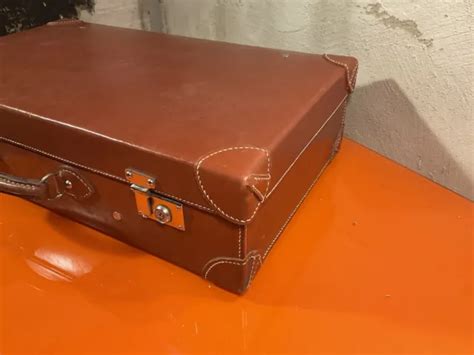 ANCIENNE VALISE DE Voyage En Cuir Avec Housse De Protection Vintage