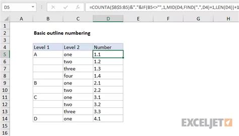 Fórmula De Excel Numeración Básica De Esquemas