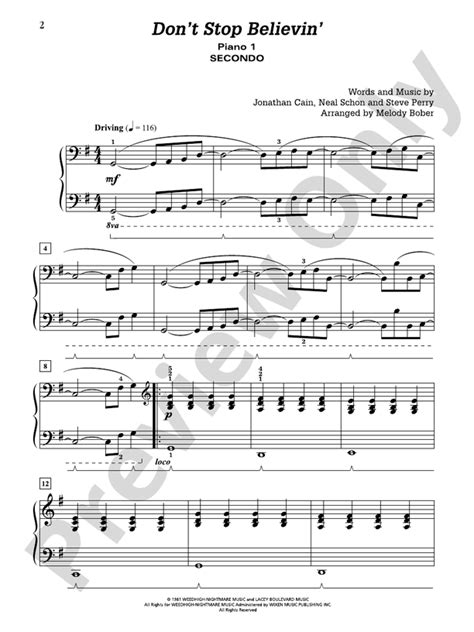 Dont Stop Believin By Journey Piano Quartet 2 Pianos 8 Hands Piano Journey Digital