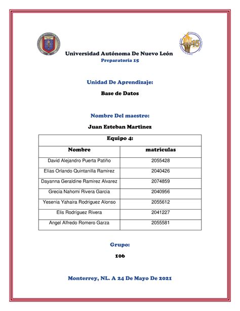 Equipo Pia Bd Pia De Base De Datos Universidad Aut Noma De Nuevo