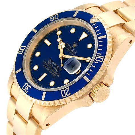 Rolex Submariner 18k Yellow Gold Blue Dial 40mm Mens Watch 16618 Swisswatchexpo