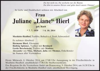 Traueranzeigen von Maxhütte Haidhof Juliane Liane Hierl