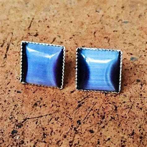 Slate Gray Gemstone Stud Earrings Cats Eye Silver Earring Etsy