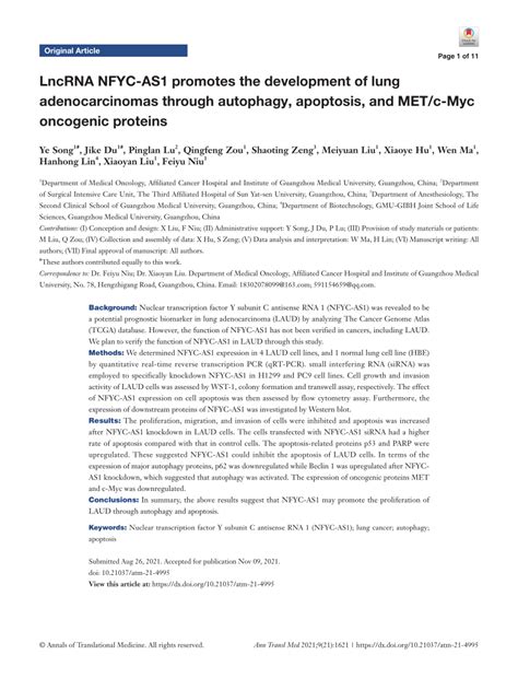 PDF LncRNA NFYC AS1 Promotes The Development Of Lung Adenocarcinomas