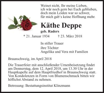 Traueranzeigen Von K The Deppe Trauer De