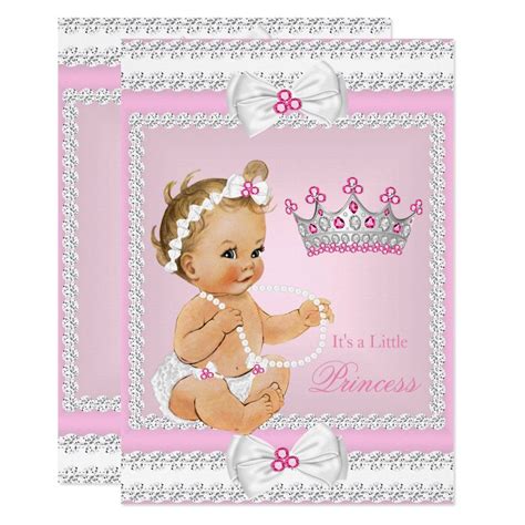 Princess Baby Shower Pink White Pearls Bows Blonde Invitation Zazzle Baby Shower Princess