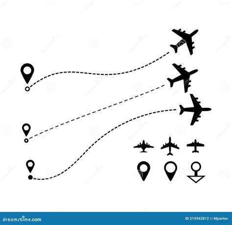 Airplane Line Path Travel Line Icon Set Vector Stock Vector