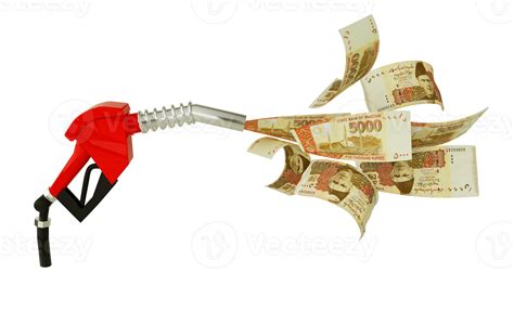 3d Rendering Of Pakistani Rupee Notes Coming Out From Fuel Pump Red Fuel Nozzle With Rupees