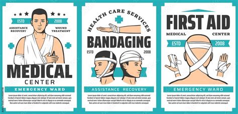 First Aid Bandaging Of Body Injuries Medical Posters Of Emergency