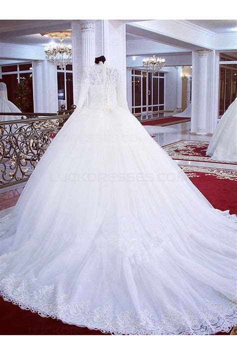 High Neck Long Sleeves Bridal Ball Gown Wedding Dresses Bridal Gowns