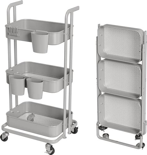 Amazon Merapi Tier Foldable Rolling Cart Metal Utility Cart