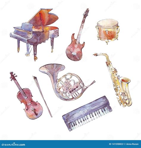 Musical Instruments Watercolor Set Stock Illustration Illustration Of