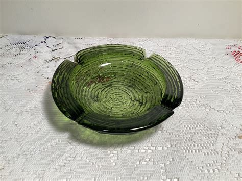 A Vintage Anchor Hocking Soreno Green Glass Ashtray Etsy