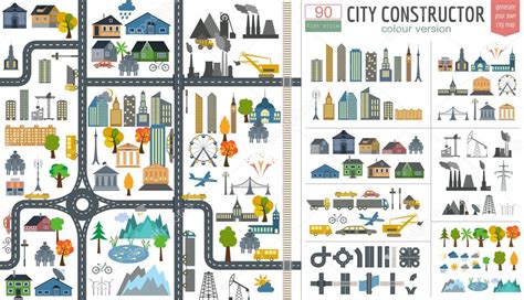 City map generator. City map example. Elements for creating your