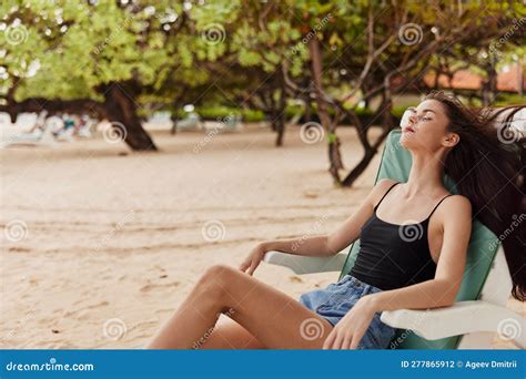 Woman Beach Sand Tropical Ocean Sunbed Sea Smiling Lifestyle Resort