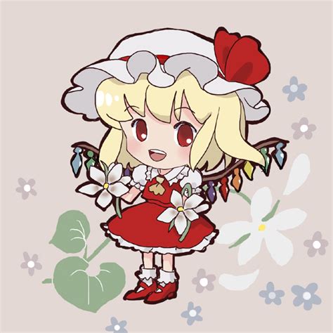 Safebooru Blonde Hair Blush Chibi Flandre Scarlet Flower Red Eyes Sakura Cornelia Side