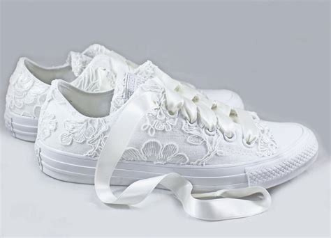 Floral Ivory Lace Monochrome Bridal Converses Floral Ivory Lace