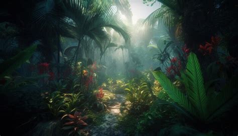 Premium AI Image | A jungle scene with a path through the jungle.