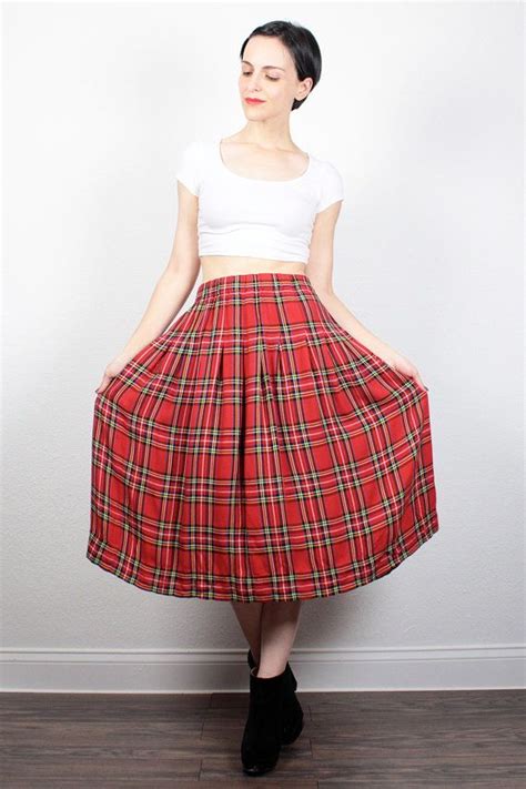 Vintage 90s Skirt Red Black Greentartan Plaid Skirt 1990s Etsy