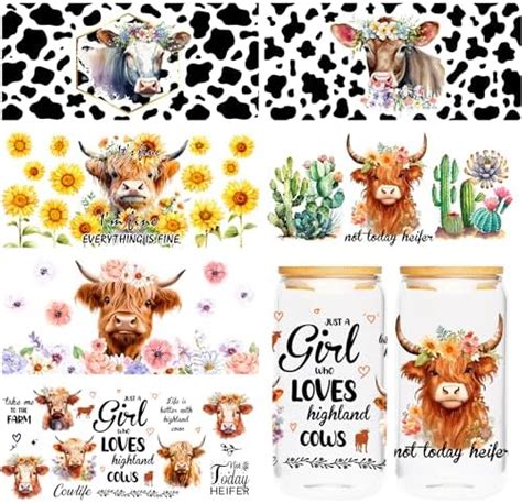 Amazon UVDTF Cup Wraps Transfer Sticker 6 Sheets Highland Cow UV