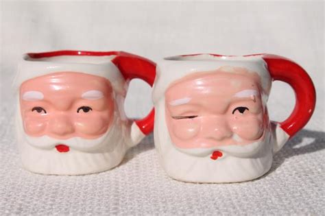 Vintage Christmas Ceramic Santa Face Mini Mugs Large Head Vase