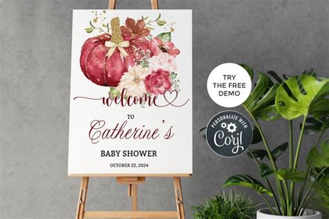 Pumpkin Baby Shower Welcome Poster Template Fall Baby Shower Etsy