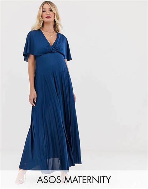 Asos Design Maternity Cape Back Detail Pleated Maxi Dress Asos