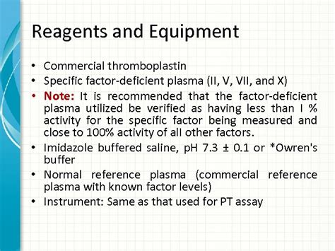 COAGULATION FACTOR ASSAYS ONE-STAGE QUANTITATIVE ASSAY METHOD FOR