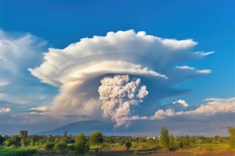 Premium AI Image | Volcanic ash cloud rising high into the sky