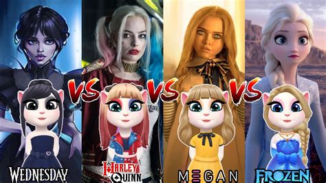 My Talking Angela Christmas Wednesday Addams Vs Harley Quinn Vs