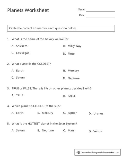 Planets Worksheet - My Worksheet Maker: Create Your Own Worksheets