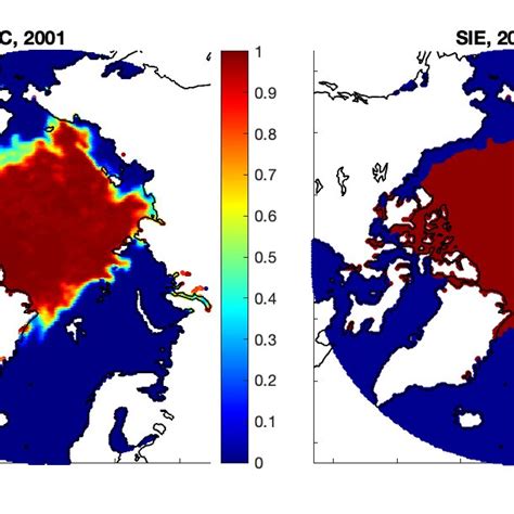 Left Panel The Arctic Sea Ice Concentrations In September Of 2001