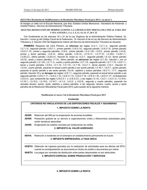 Segunda Resoluci N De Modificaciones A La Resoluci N