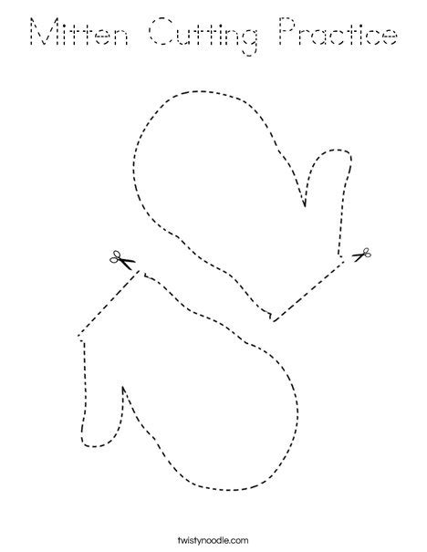 Mitten Cutting Practice Coloring Page Tracing Twisty Noodle