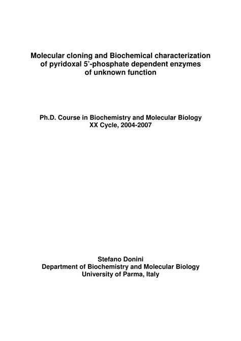 Pdf Molecular Cloning And Biochemical Characterization Molecular