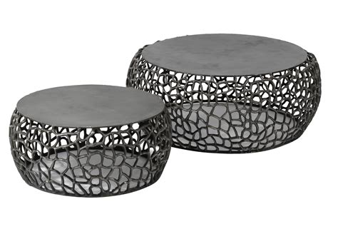 Table Basse Gigogne En Métal Gris Motifs Ajourés 2 Pièces Tables