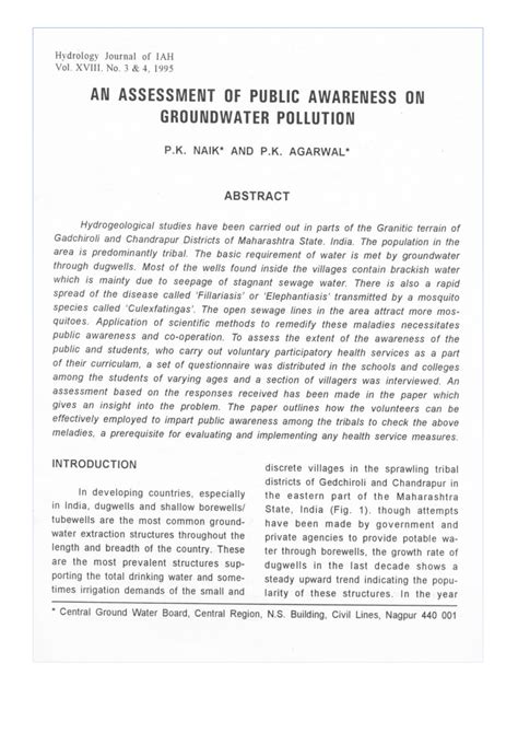 Pdf An Assessment Of Public Awareness On Groundwater Pollution