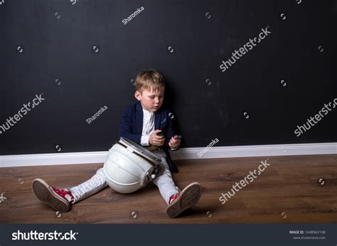 Little Child Dressed Astronaut Helmet Costume Stock Photo 1448963198