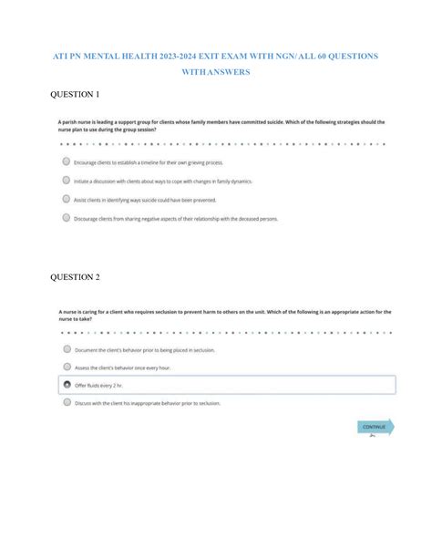 Ati Pn Mental Health Exit Exam With Ngn All Questions With