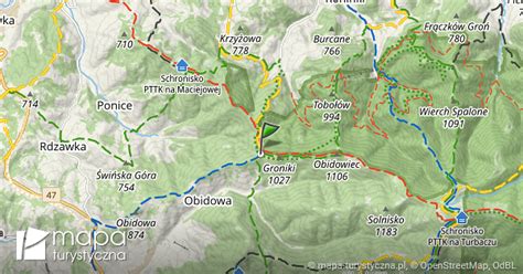 Schronisko PTTK Stare Wierchy mapa szlaków turystycznych mapa