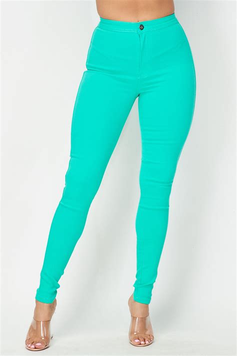 Super High Waisted Stretchy Skinny Jeans Mint