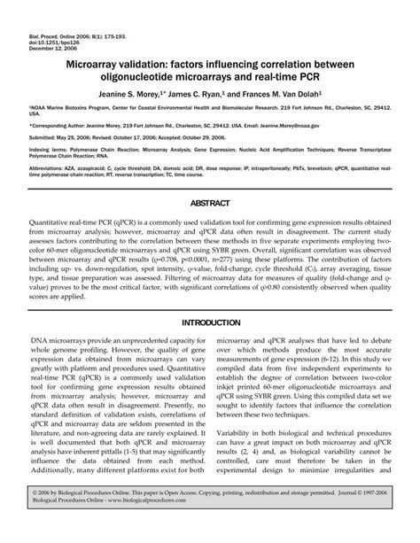 PDF Microarray Validation Factors Influencing Correlation Between