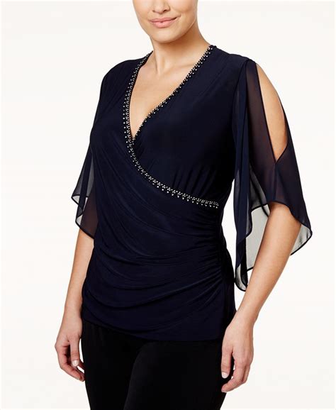 Msk Plus Size Illusion Sleeve Embellished Top Macys