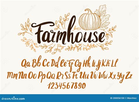 Farmhouse Font Typography Alphabet With Rustic Illustrations