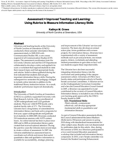 Fillable Online Libres Uncg Using Rubrics To Measure Information