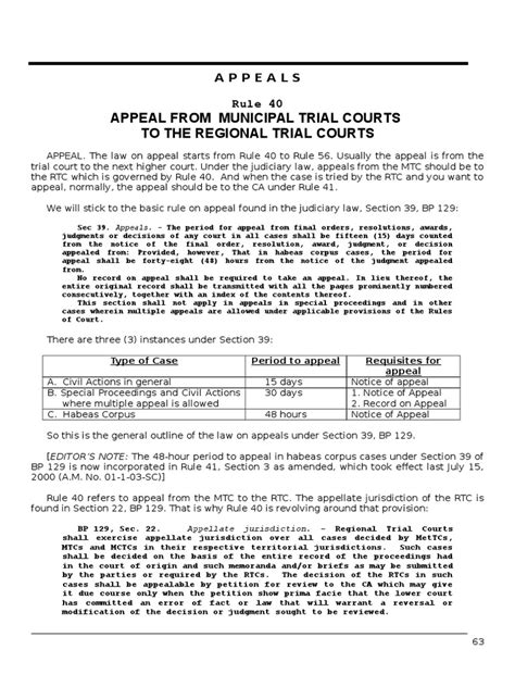 Rule 40 Appeal From The Mtc To Rtc Pdf Appeal Judgment Law