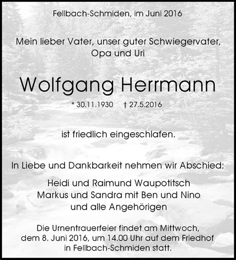 Traueranzeigen Von Wolfgang Herrmann Stuttgart Gedenkt De