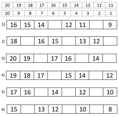 Counting Backwards From 20 Worksheets